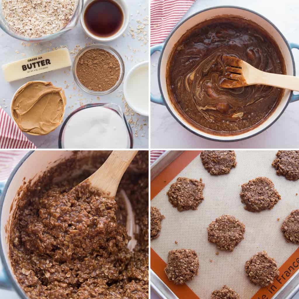 step by step collage image of how to make no bake cookies